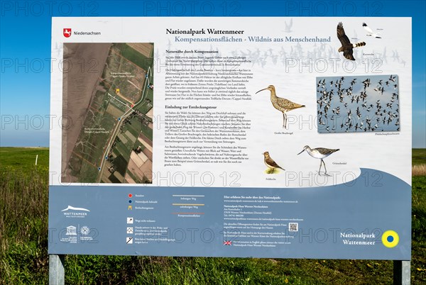 Information board on compensation areas in the Lower Saxony Wadden Sea National Park