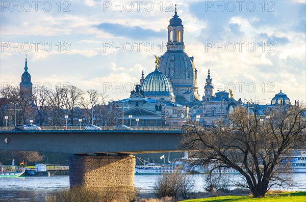 The city skyline seen from the perennial garden on the Neustadt side of the Elbe