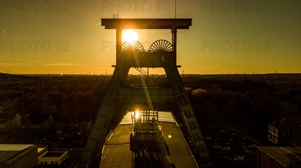 Double trestle winding tower of Ewald colliery in Herten