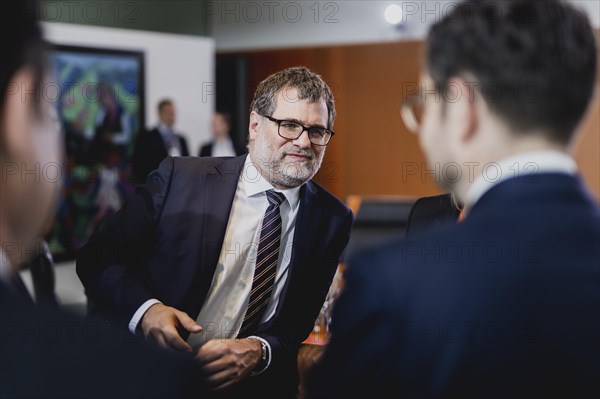 (L-R) Wolfgang Schmidt (SPD), Head of the Federal Chancellery, and Marco Buschmann (FDP), Federal Minister of Justice, recorded during the weekly meeting of the Cabinet in Berlin, 24 May 2023, Berlin, Germany, Europe