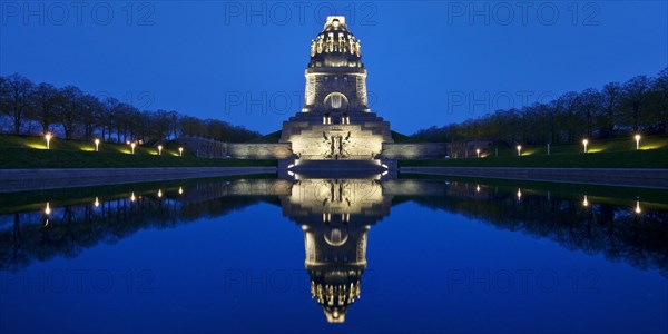 Illuminated Monument to the Battle of the Nations in the Evening