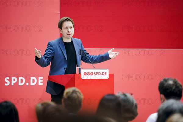 SPD General Secretary Kevin Kuehnert speaks at the matinee 16 woman from 16 decades 'Aei formative social democrats from 160 years. Berlin