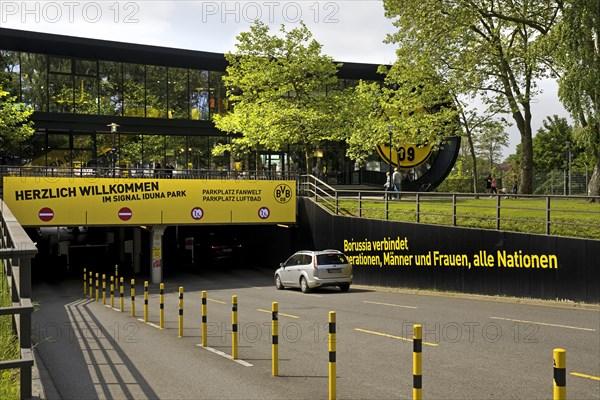 Entrance to the multi-storey car park at the BVB Fan World of Borussia Dortmund