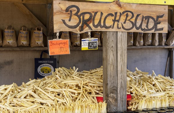 Market stall with fresh asparagus