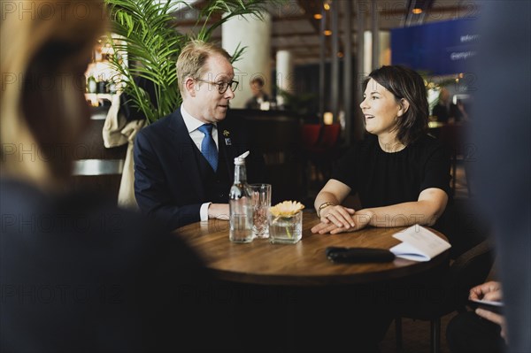 (R-L) Annalena Baerbock (Buendnis 90 Die Gruenen), Federal Minister for Foreign Affairs, and Tobias Billstroem, Foreign Minister of Sweden, photographed in front of the meeting of NATO Foreign Ministers in Oslo, 31 May 2023, Oslo, Norway, Europe
