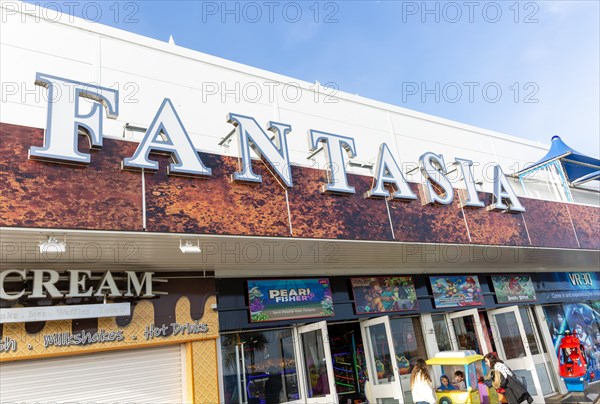 Sign for Fantasia amusements arcade
