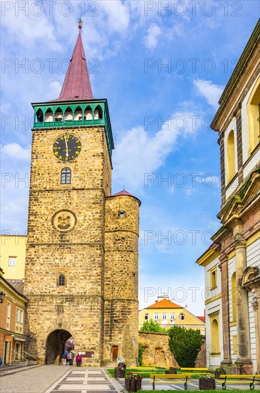 Townscape at Wallenstein Square with a view of the Valdice Gate from 1568