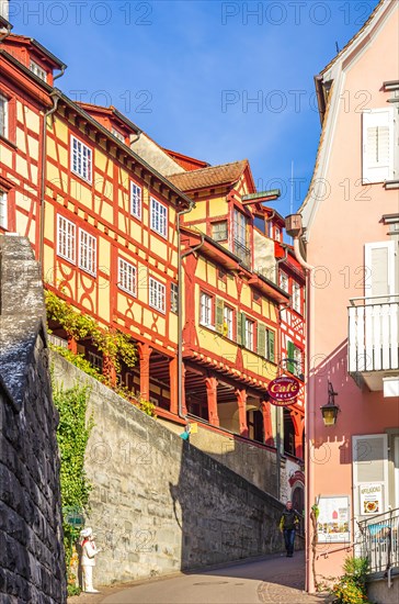 Street scene on the almost empty Steigstrasse and view towards the upper town