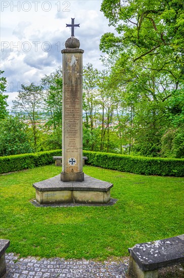 Memorial for the 2nd Wuerttemberg Infantry Regiment No. 120 in front of the stone citadel of the Wilhelmsburg on the Michelsberg