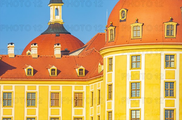 Partial view of the main facade of Moritzburg Castle