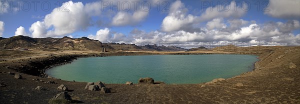 Turquoise-green Lake Graenavatn in an explosion crater