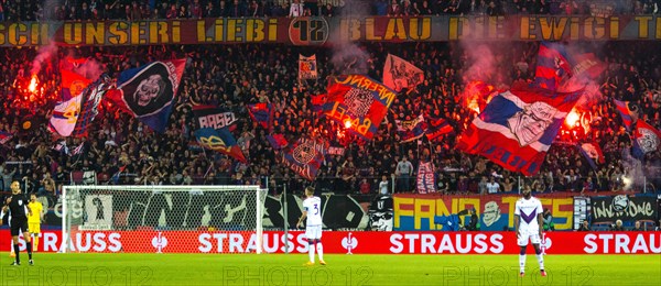 The FC Basel fan curve celebrating with pyrotechnics