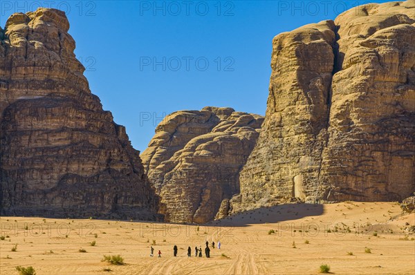 Bedouins with camels in desert