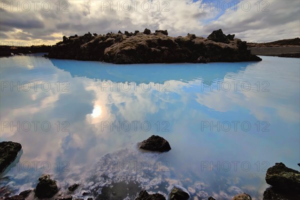 Small lake with Kiselgur deposits at the Blue Lagoon in the Illahraun lava field