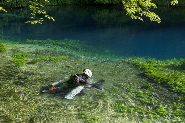 Cave diver in the Blautopf