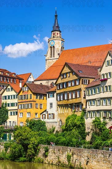 Beautiful view of the historic Neckar front in the old town of Tuebingen