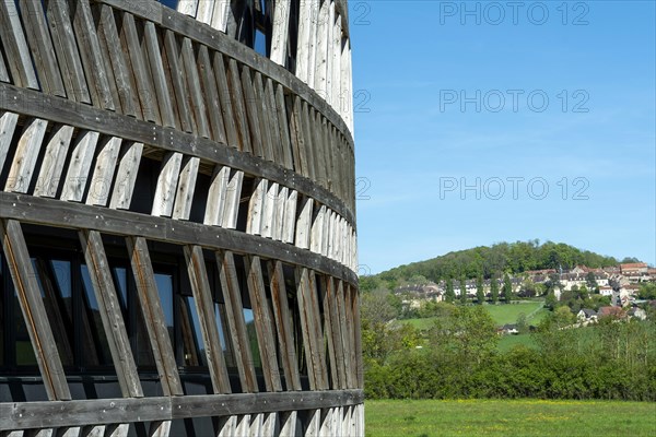 Alise-Sainte-Reine. Cotre d'Or department. MuseoParc d'Alesia by Bernard Tschumi in the plain of the battle. View on the village. Bourgogne Franche Comte. France