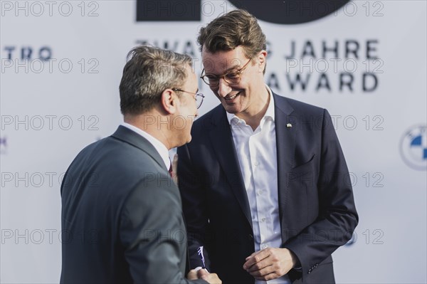 (R-L) Hendrik Wuest, CDU, Minister President of North Rhine-Westphalia, and Xavier Bettel, Prime Minister of Luxembourg, photographed at the Politikawards in Berlin, 22.05.2023., Berlin, Germany, Europe