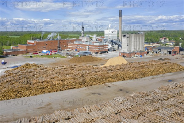 Aerial view over the Nordic Paper Baeckhammar AB paper mill and sulfate pulp factory at Kristinehamn