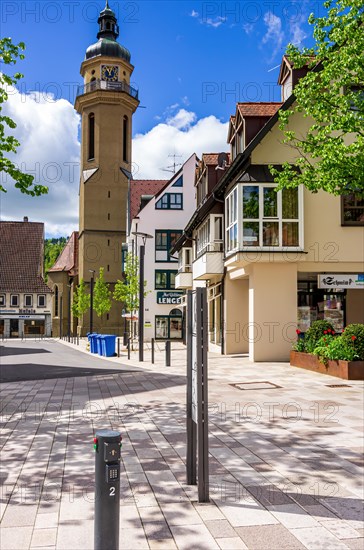 Bustling street scene with view of St. Martin's Church in Obere Vorstadt