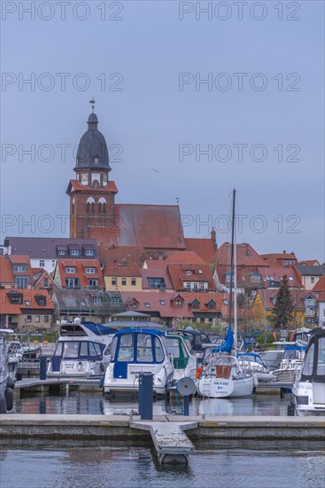 City harbour with motor boats