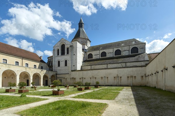 La Charite sur Loire. View of the church Notre-Dame lalbelled unesco world heritage site from the Gothic cloister. Nievre department. Bourgogne Franche Comte. France