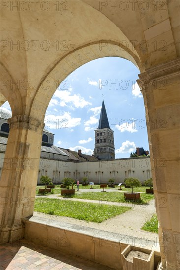 La Charite-sur-Loire. View on the Sainte-Croix tower from the cloister. Nievre department. Bourgogne-Franche-Comte. France