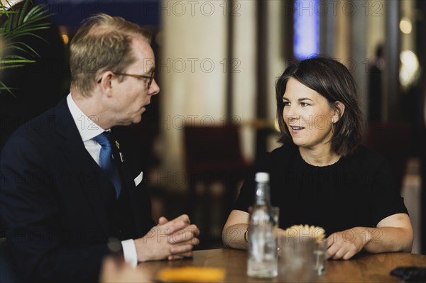 (R-L) Annalena Baerbock (Buendnis 90 Die Gruenen), Federal Minister for Foreign Affairs, and Tobias Billstroem, Foreign Minister of Sweden, photographed in front of the meeting of NATO Foreign Ministers in Oslo, 31 May 2023, Oslo, Norway, Europe