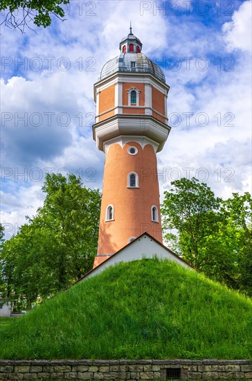 The historic water tower built in neo-baroque style in Kollmanspark and landmark of Neu-Ulm