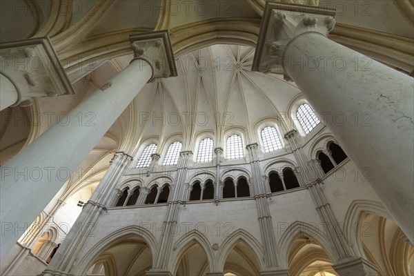 Vezelay labelled les Plus Beaux Villages de France. Architectural details of the nave of Basilica St Mary Magdalene.Unesco World heritage. Morvan regional natural park. Via Lemovicensis way to Santiago de Compostela. Yonne department. Bourgogne Franche Comte. France