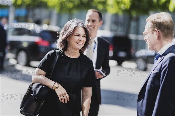 (L-R) Annalena Baerbock (Buendnis 90 Die Gruenen), Federal Minister for Foreign Affairs, and Tobias Billstroem, Foreign Minister of Sweden, photographed in front of the meeting of NATO Foreign Ministers in Oslo, 31 May 2023, Oslo, Norway, Europe
