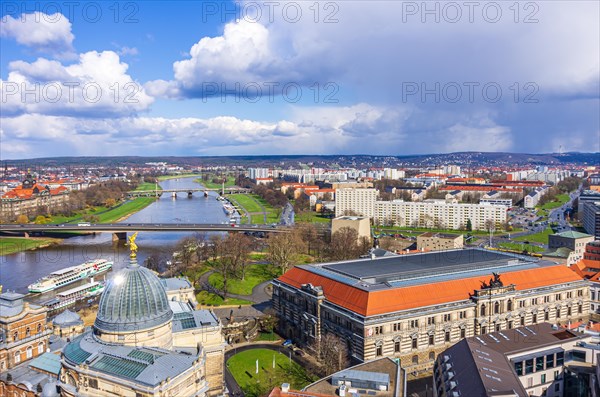 View from the Church of Our Lady over the historic old town quarter with view over the Kunsthochschule