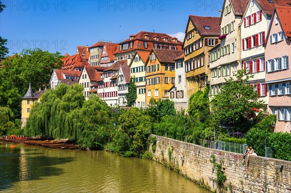 Beautiful view of the historic Neckar front in the old town of Tuebingen