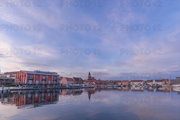 City harbour with motor boats