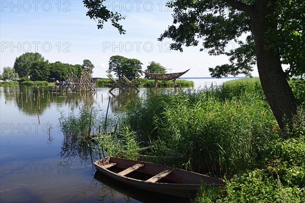 Wooden sculptures and wooden artworks in the old amber harbour of Juodkrante