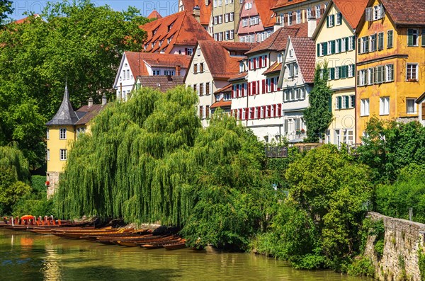 Beautiful view of the historic Neckar front in the old town of Tuebingen