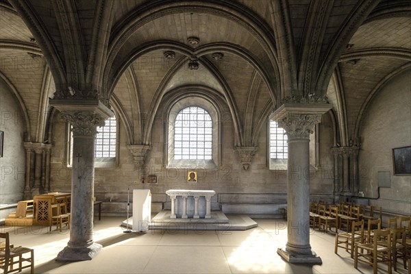 Vezelay labelled les Plus Beaux Villages de France. Chapter house of the nave of Basilica St Mary Magdalene.Unesco World heritage. Morvan regional natural park. Via Lemovicensis way to Santiago de Compostela. Yonne department. Bourgogne Franche Comte. France