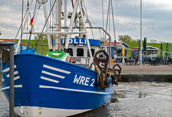 Shrimp cutter in the cutter harbour of Wremen