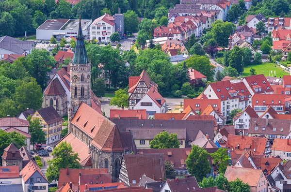 View from above over the small town of Bad Urach at the foot of the Swabian Alb