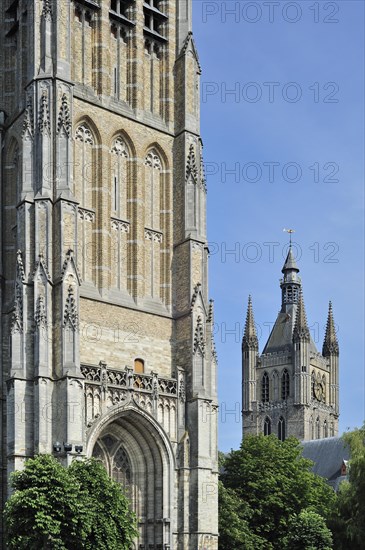 The Saint Martin's Cathedral and Cloth Hall with belfry at Ypres