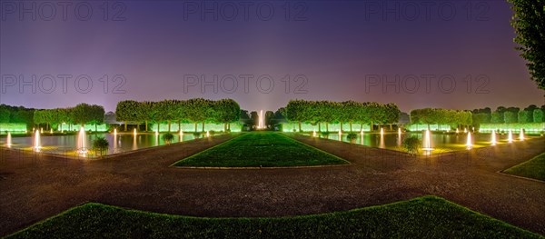 Herrenhaeuser Gardens illuminated Panorama Hanover Germany