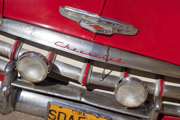 Detail old 1950s vintage American Chevrolet car