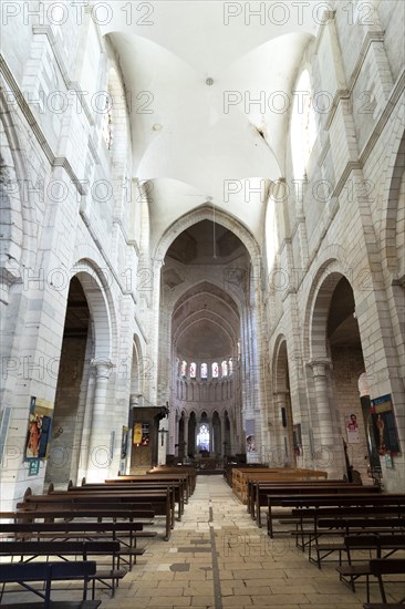 La Charite sur Loire. Nievre department. Capitals and columns of the church Notre-Dame labelled Unesco world heritage site. Bourgogne Franche Comte. France