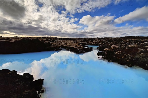 Small lake at the Blue Lagoon in the Illahraun lava field