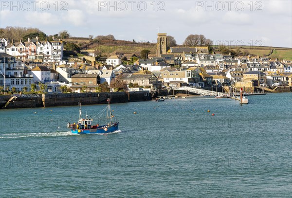 View of fishing boat returning to port