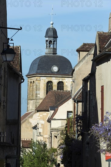 Vezelay labelled les Plus Beaux Villages de France.Bell tower of old church of St Peter. Morvan regional natural park. Via Lemovicensis way to Santiago de Compostela. Yonne department. Bourgogne Franche Comte. France