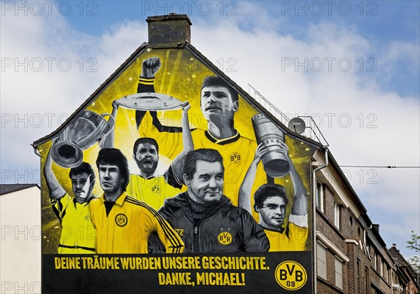 Street art on an apartment block for Michael Zorg and Borussia Dortmund