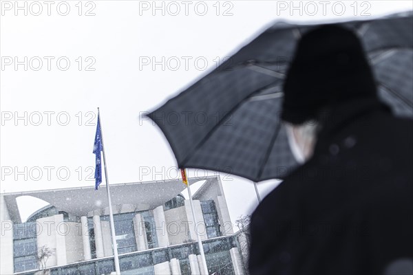 The Federal Chancellery in front of the Federal Government-Laender on the further procedure of the Corona restrictions