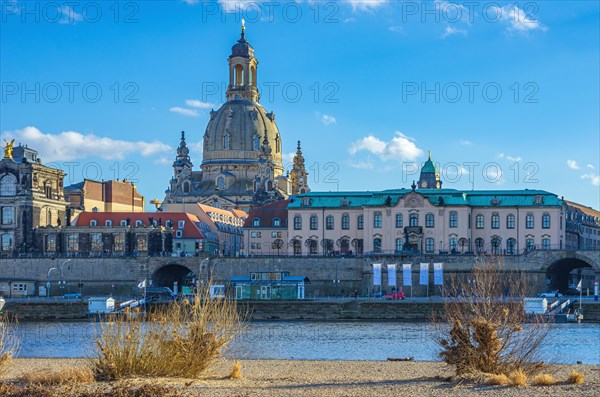 Church of Our Lady and Bruehl Terrace seen from the opposite Koenigsufer