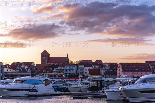 City harbour with motor boats